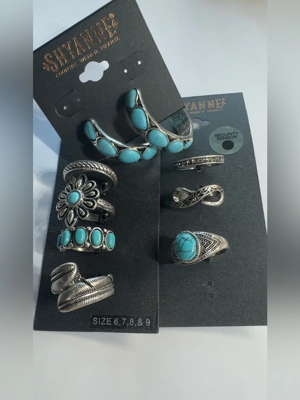 Shyanne Turquoise and Silver-Tone Women's Ring Set with Hoop Earrings